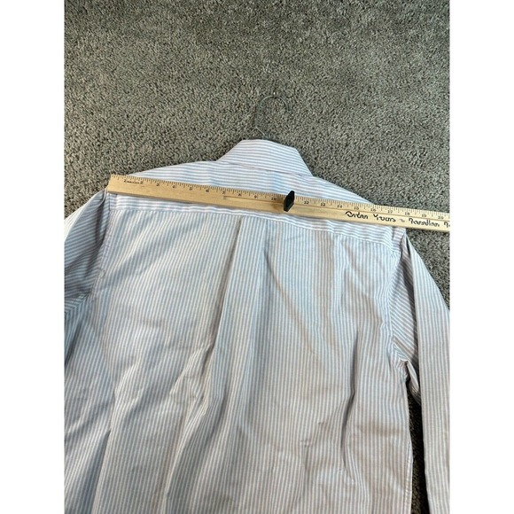 Mark & Spencer Button Up Shirt Mens Medium 15 1/2 Blue White Striped FLAW - Picture 10 of 14